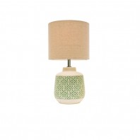 Mercator-Natalia Cream Base with Teal Print Table Lamp - White